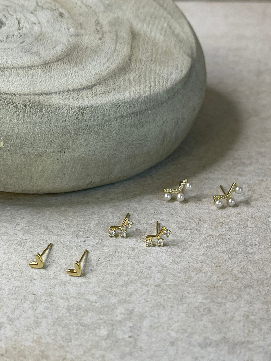 Love Trio Gold Dipped Stud Earring Set